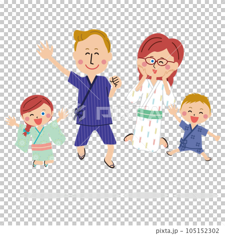 ポップでオシャレな人物　インバウンド　浴衣を着た家族 105152302