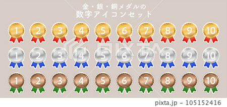 金・銀・銅の数字アイコンセット/イラスト/優勝/線/リボン/装飾 105152416