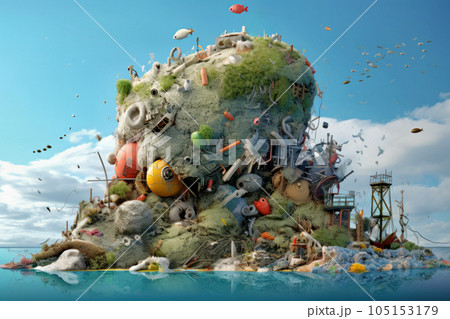 大量のゴミと海 105153179