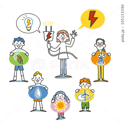 子供たちの未来と再生可能エネルギー　太陽光発電と小学生　イラスト素材 105153590