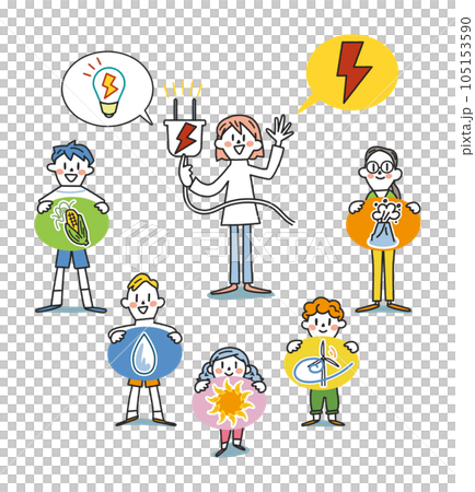 子供たちの未来と再生可能エネルギー　太陽光発電と小学生　イラスト素材 105153590