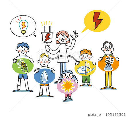 子供たちの未来と再生可能エネルギー 太陽光発電と小学生 イラスト素材 子供たちの未来と再生可能エネルギー 太陽光発電と小学生 イラスト素材 105153591