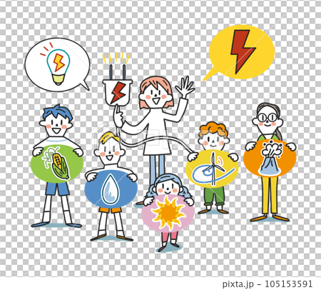 子供たちの未来と再生可能エネルギー 太陽光発電と小学生 イラスト素材 子供たちの未来と再生可能エネルギー 太陽光発電と小学生 イラスト素材 105153591