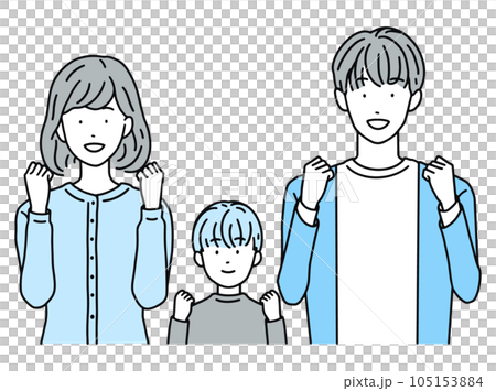 A couple and children who are happy to do a guts pose Men & women A couple and children who are happy to do a guts pose Men & women 105153884