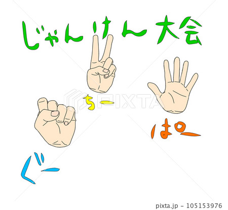 じゃんけんをイメージしたイラスト。グー、チョキ、パーの絵。 じゃんけんをイメージしたイラスト。グー、チョキ、パーの絵。 105153976