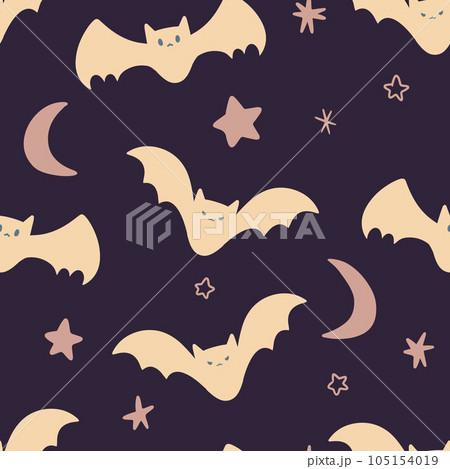 Halloween Flying Bats Night Sky Pattern. Vector illustration for Fall, Autumn, October. Kiddie design. Clothes, fabric, printables, wrappering, digital paper Halloween Flying Bats Night Sky Pattern. Vector illustration for Fall, Autumn, October. Kiddie design. Clothes, fabric, printables, wrappering, digital paper 105154019