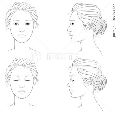 若い女性の顔の線画イラストセット 若い女性の顔の線画イラストセット 105154127