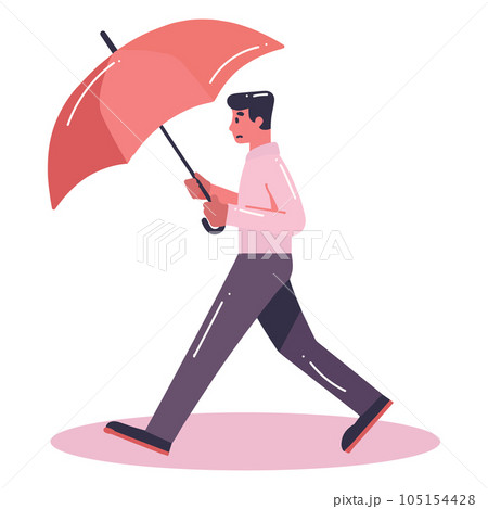 Hand Drawn young man walking with umbrella in flat style Hand Drawn young man walking with umbrella in flat style 105154428