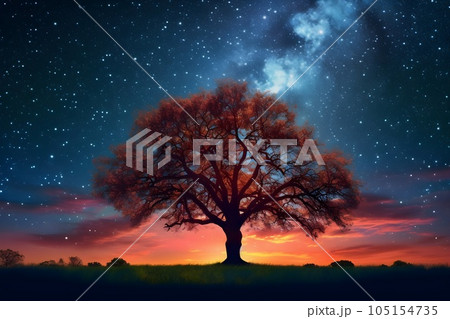 満天の星空と1本の木1 AI生成画像 満天の星空と1本の木1 AI生成画像 105154735