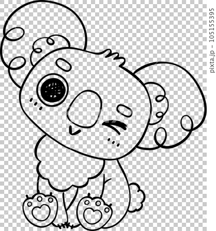 Cute Playful Koala Doodle Outline. Black line art Drawing of Australian Marsupial Cartoon Character Cute Playful Koala Doodle Outline. Black line art Drawing of Australian Marsupial Cartoon Character 105155395