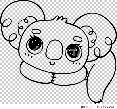 Cute Playful Koala Doodle Outline. Black line art Drawing of Australian Marsupial Cartoon Character Cute Playful Koala Doodle Outline. Black line art Drawing of Australian Marsupial Cartoon Character 105155398