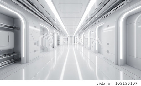 Abstract white studio background for product presentation. Empty gray room with shadows of window. Display product with blurred backdrop. AI Generative 105156197