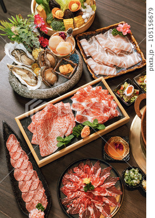 Seafood cuisine plate beef sliced meat hot pot Seafood cuisine plate beef sliced meat hot pot 105156679