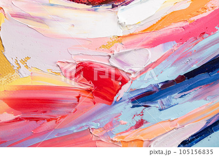 Abstract art background. oil on canvas. Rough brushstrokes of paint. Closeup of a painting by oil and palette knife. 105156835