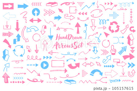 おしゃれインクペン手描きの矢印・アローベクターアイコン素材セット_キッズ_背景透過 105157615