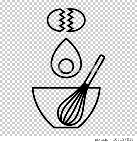 Crack an egg into a bowl (line drawing, monochrome) 105157819