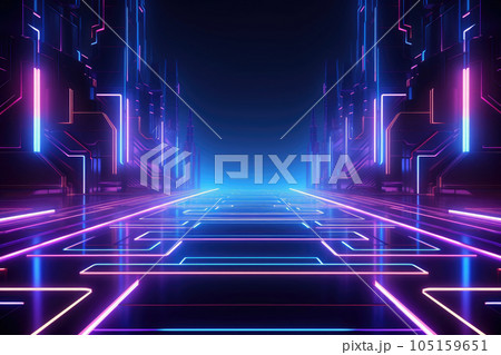 Abstract Speed light trails effect path, fast moving neon futuristic technology background, future virtual reality, motion effect, curve of neon bright, highway speed light, with Generative Ai. 105159651