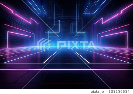 Abstract Speed light trails effect path, fast moving neon futuristic technology background, future virtual reality, motion effect, curve of neon bright, highway speed light, with Generative Ai. 105159654