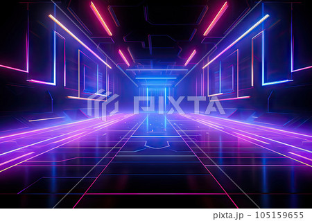 Abstract Speed light trails effect path, fast moving neon futuristic technology background, future virtual reality, motion effect, curve of neon bright, highway speed light, with Generative Ai. 105159655