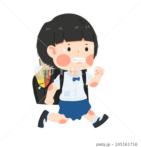 Cute girl with backpack running to school Cute girl with backpack running to school 105161716