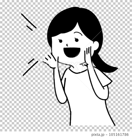 微笑歡呼的女人（黑白） 105161786