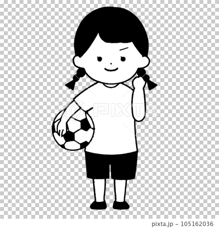 Girl holding a soccer ball Fight pose (black and white) 105162036