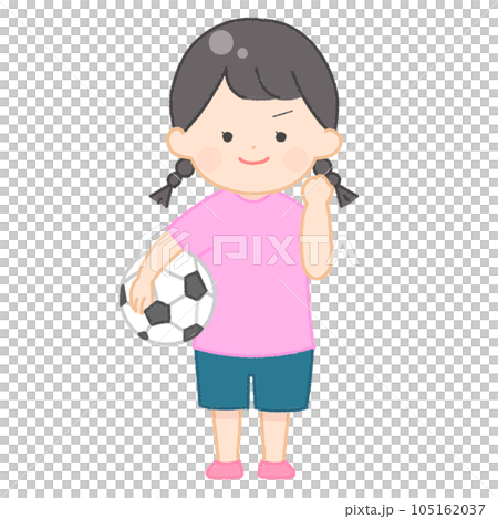 Girl holding a soccer ball Fight pose 105162037