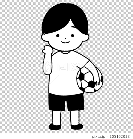 サッカーボールを持つ少年 ファイトポーズ(白黒) サッカーボールを持つ少年 ファイトポーズ(白黒) 105162038