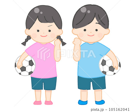 サッカーボールを持つ子供　ファイトポーズ 105162041