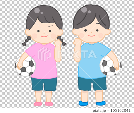 サッカーボールを持つ子供　ファイトポーズ 105162041