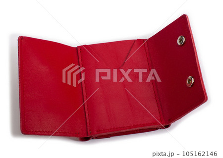 Open red leather wallet on a white background Open red leather wallet on a white background 105162146