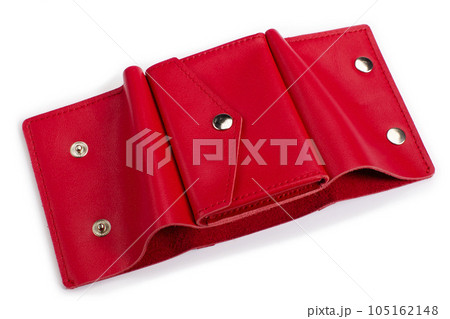 Open red leather wallet on a white background Open red leather wallet on a white background 105162148