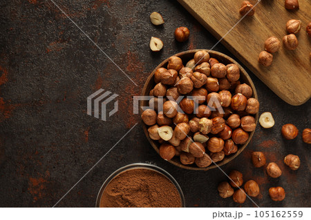 Healthy food and healthy nutrition concept, nuts - hazelnut 105162559