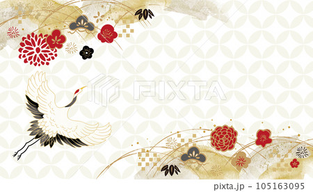鶴のいる美しい和柄イラスト 鶴のいる美しい和柄イラスト 105163095