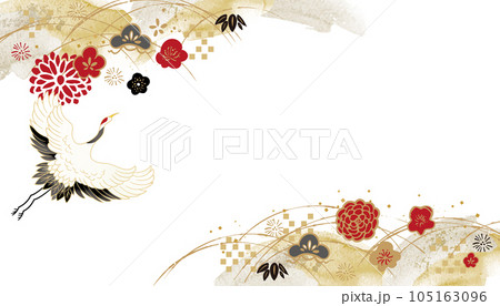 鶴のいる美しい和柄イラスト 105163096