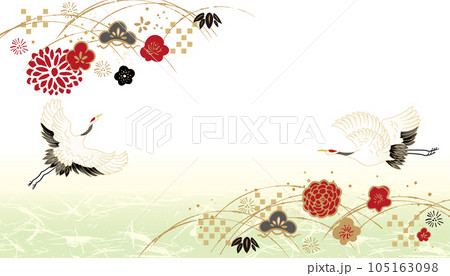 鶴のいる美しい和柄イラスト 鶴のいる美しい和柄イラスト 105163098