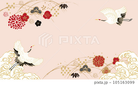 鶴のいる美しい和柄イラスト 鶴のいる美しい和柄イラスト 105163099