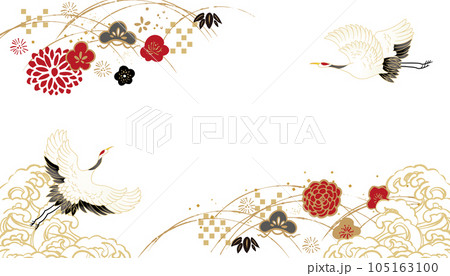 鶴のいる美しい和柄イラスト 105163100