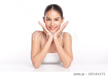 Beautiful young asian woman with clean fresh skin on white background, Face care, Facial treatment, Cosmetology, beauty and spa, Asian women portrait. 105163172