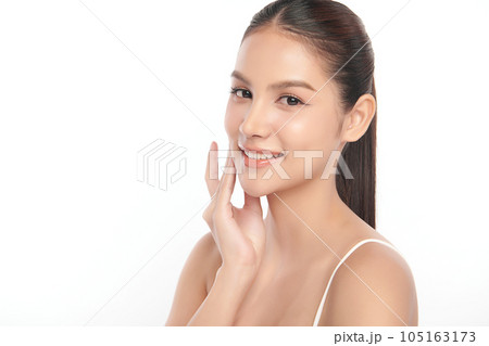 Beautiful young asian woman with clean fresh skin on white background, Face care, Facial treatment, Cosmetology, beauty and spa, Asian women portrait. 105163173