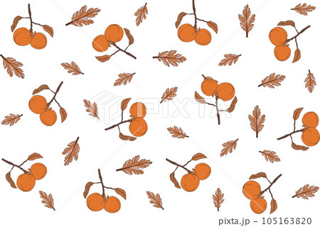Illustration pattern of persimmon fruit with leaves on empty background. 105163820