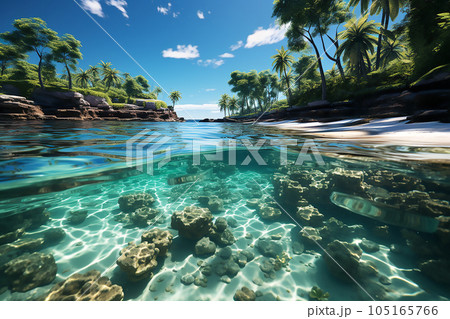 Beautiful view of crystal clear water on exotic islands. Generative AI 105165766