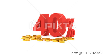 3D Rendering. 40 percent off with gold coin and white background. Special Offer 40% Discount Tag. Super sale offer when buy now. 3D Rendering. 40 percent off with gold coin and white background. Special Offer 40% Discount Tag. Super sale offer when buy now. 105165842