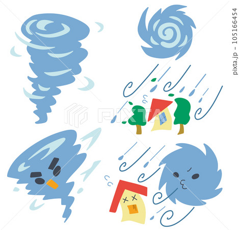 台風をイメージしたシンプルなデフォルメカラーイラストセット 105166454