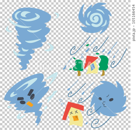 台風をイメージしたシンプルなデフォルメカラーイラストセット 105166454