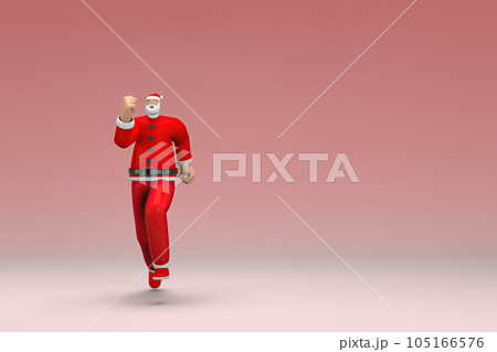 A man wearing Santa Claus costume is running. 3d rendering of cartoon character in acting. 105166576