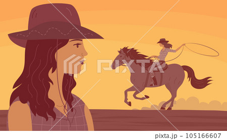 Cowboy man in a hat rides a horse 105166607