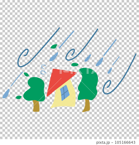 被颱風的雨和強風吹走的房屋和樹木的簡單插圖 105166643