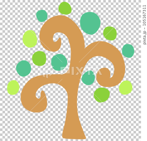 Illustration of a simple deformed round green leaf tree Illustration of a simple deformed round green leaf tree 105167311