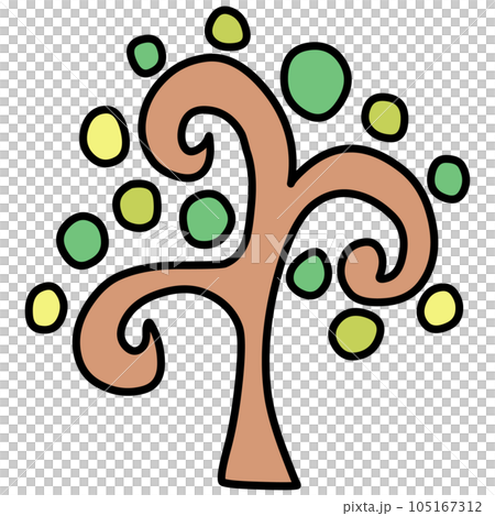 Illustration of a simple deformed round green leaf tree Illustration of a simple deformed round green leaf tree 105167312